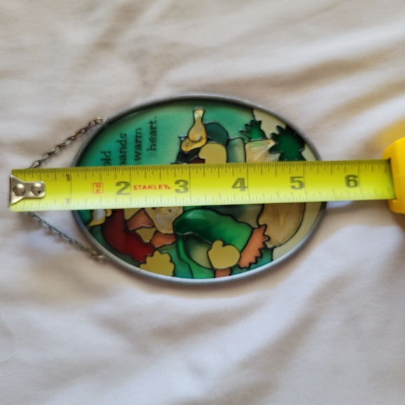 Vintage Stained Glass "Cold Hands Warm Heart" Christmas Sun Catcher 4.5" - Picture 9 of 9